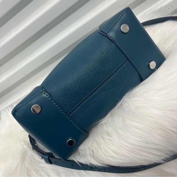 MICHAEL KORS Teal Mercer Leather Satchel Crossbody Handbag Selma Raven - Picture 8 of 13